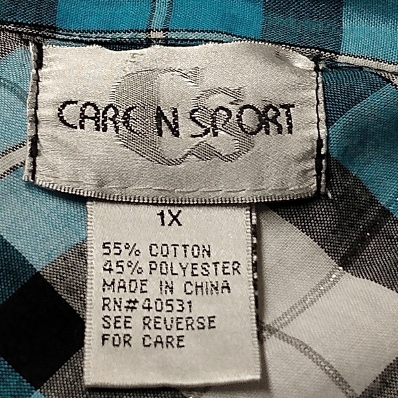Care N Sport Long Sleeve Shirt, sz 1X,  Black Blue flap front pockets, pre-owned - Picture 5 of 9